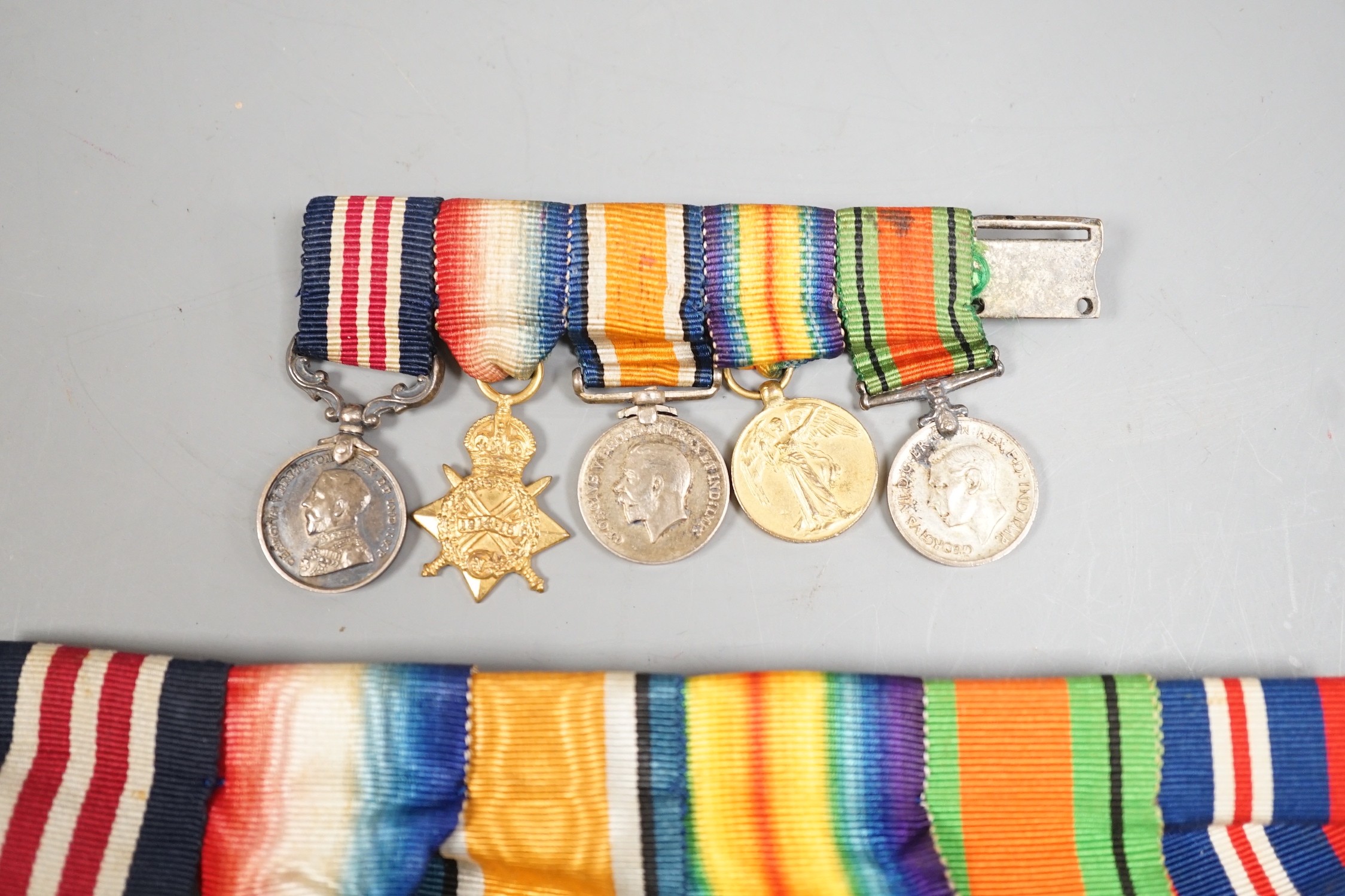 A Great War medal group of 6 including a Military Medal awarded to T4-240995 L.C PL C.T. TYRRELL. NO.I COY 47/D.T. A.S.C., a WWI trio to 2140 DVR. C. T. TYRRELL. A.S.C. and T-2140 CPL.C.T TYRRELL. A.S.C. and related mini